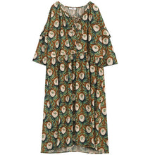 Load image into Gallery viewer, [EAM] Women Green Pattern Printed Long Big Size Dress New Round Neck Three-quarter Sleeve Loose Fashion Spring Summer 2020 1U760
