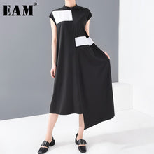 Load image into Gallery viewer, [EAM] Women Black Irregular Split Long Dress New Stand Collar Sleeveless Loose Fit Fashion Tide Spring Summer 2020 1T36001
