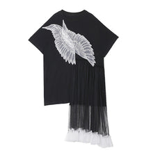 Load image into Gallery viewer, [EAM] Women Black Wings Mesh Split Big Size Dress New Round Neck Half Sleeve Loose Fit Fashion Tide Spring Summer 2020 1U010
