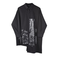 Load image into Gallery viewer, [EAM] Women Black Pattern Printed Irregular Big Size Blouse New Lapel Long Sleeve Loose Shirt Fashion Spring Summer 2020 1R93301
