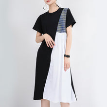 Load image into Gallery viewer, [EAM] Women Black Plaid Split Joint Temperament Dress New Round Neck Long Sleeve Loose Fit Fashion Tide Spring Summer 2020 1T359
