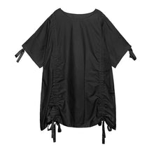 Load image into Gallery viewer, [EAM] Women Green Drawstring Big Size Dress New Round Neck Three-quarter Sleeve Loose Fit Fashion Tide Spring Summer 2020 1W564
