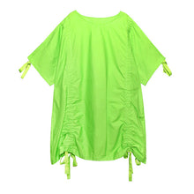 Load image into Gallery viewer, [EAM] Women Green Drawstring Big Size Dress New Round Neck Three-quarter Sleeve Loose Fit Fashion Tide Spring Summer 2020 1W564
