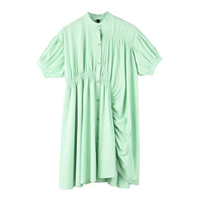 Load image into Gallery viewer, [EAM] Women Orange Pleated Big Size Shirt Dress New Stand Collar Half Sleeve Loose Fit Fashion Tide Spring Summer 2020 1U17306
