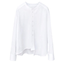 Load image into Gallery viewer, [EAM] Women White Irregular Split Big Size Blouse New Stand Collar Long Sleeve Loose Fit Shirt Fashion Spring Autumn 2020 1W515
