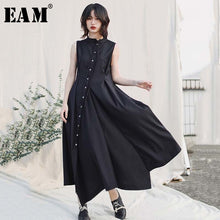 Load image into Gallery viewer, [EAM] Women Black Button Irregular Shirt Dress New Stand Collar Sleeveless Loose Fit Fashion Tide Spring Summer 2020 1W431
