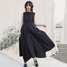 Load image into Gallery viewer, [EAM] Women Black Button Irregular Shirt Dress New Stand Collar Sleeveless Loose Fit Fashion Tide Spring Summer 2020 1W431
