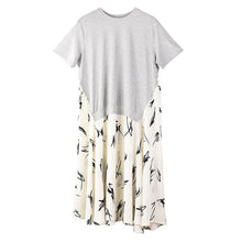 Load image into Gallery viewer, [EAM] Women Gray Hem Pattern Printed Long Big Size Dress New Round Neck Short Sleeve Loose Fashion Spring Summer 2020 1T21302
