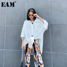 Load image into Gallery viewer, [EAM] Women White Irregular Big Size Long Thin Blouse New Lapel Half Sleeve Loose Fit Shirt Fashion Spring Summer 2020 1W563
