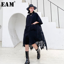 Load image into Gallery viewer, [EAM] Women Back Lace Hollow Out Big Size Blouse New Stand Collar Half Sleeve Loose Fit Shirt Fashion Spring Autumn 2020 1T175
