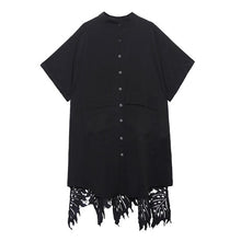 Load image into Gallery viewer, [EAM] Women Back Lace Hollow Out Big Size Blouse New Stand Collar Half Sleeve Loose Fit Shirt Fashion Spring Autumn 2020 1T175

