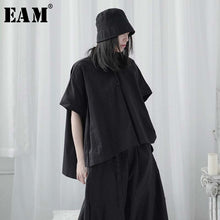 Load image into Gallery viewer, [EAM] Women Black Split Irregular Big Size Blouse New Lapel Half Sleeve Loose Fit Shirt Fashion Tide Spring Summer 2020 1U732
