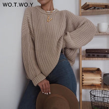 Load image into Gallery viewer, WOTWOY Elegant Autumn Oversized Sweater Women Solid Loose Knitted Sweaters Women Long Sleeve Pullover Female Jumper Cashmere New
