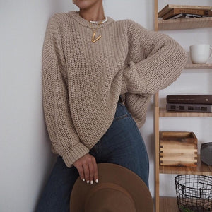 WOTWOY Elegant Autumn Oversized Sweater Women Solid Loose Knitted Sweaters Women Long Sleeve Pullover Female Jumper Cashmere New