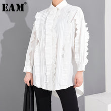 Load image into Gallery viewer, [EAM] Women White Pleated Split Big Size Blouse New Lapel Long Sleeve Loose Fit Shirt Fashion Tide Spring Summer 2020 1S27001
