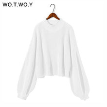 Load image into Gallery viewer, WOTWOY Lantern Sleeve Cropped Sweater Women Autumn Winter Oversized Knitted Sweaters Women Loose Pullovers Femme Crop Tops 2020
