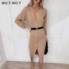 Load image into Gallery viewer, WOTWOY Autumn Winter Basic Long Cardigans Women Casual Single Breasted V-neck Knitting Sweaters Female Button Sweater Lady 2020
