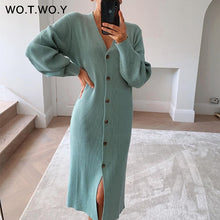 Load image into Gallery viewer, WOTWOY Autumn Winter Basic Long Cardigans Women Casual Single Breasted V-neck Knitting Sweaters Female Button Sweater Lady 2020
