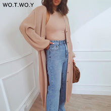 Load image into Gallery viewer, WOTWOY Autumn Winter Basic Long Cardigans Women Casual Single Breasted V-neck Knitting Sweaters Female Button Sweater Lady 2020
