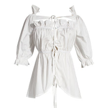 Load image into Gallery viewer, [EAM] Women White Bandage Pleated Ruffles Blouse New Slash Neck Half Sleeve Loose Fit Shirt Fashion Spring Summer 2020 1W569
