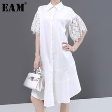 Load image into Gallery viewer, [EAM] Women White Lace Hollow Out Midi Shirt Dress New Lapel Half Sleeve Loose Fit Fashion Tide Spring Summer 2020 1W182
