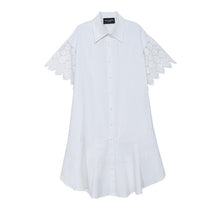 Load image into Gallery viewer, [EAM] Women White Lace Hollow Out Midi Shirt Dress New Lapel Half Sleeve Loose Fit Fashion Tide Spring Summer 2020 1W182
