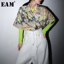 Load image into Gallery viewer, [EAM] Women pattern printed temperament big size Blouse New Lapel half Sleeve Loose Fit Shirt Fashion Spring Autumn 2020 1S214
