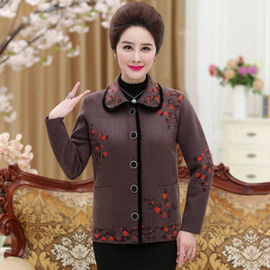 2020 Mid-aged and Old Grandma's Autumn and Winter 50-60-70 Years sweater cardigan Thickened knitted jacket blouse