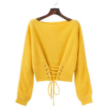 Load image into Gallery viewer, Autumn Winter Lace Up Sweater Women Fashion Knit Sweaters Womens Solid Adjust Waist Bandage Pullover Sweater Top
