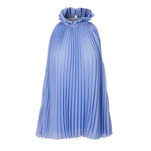 [EAM] Women Purple Pleated Split Blouse New Stand Collar  Sleeveless Loose Fit Shirt Fashion Tide Spring Summer 2020 1W850