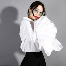 Load image into Gallery viewer, [EAM] Women White Cuff Pleated Split Temperament Blouse New Lapel Long Sleeve Loose Fit Shirt Fashion Spring Summer 2020 T16201
