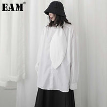 Load image into Gallery viewer, [EAM] Women White Pleated Split Big Size Long Blouse New Bow Collar Long Sleeve Loose Fit Shirt Fashion Spring Summer 2020 1W306
