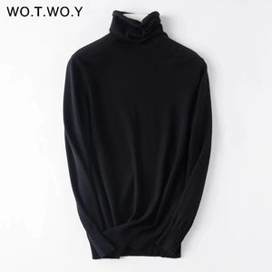 WOTWOY Autumn Winter Slim Turtleneck Sweater Women Basic Bottoming Knitwear Women Knitted Cotton Pullovers Femme Jumper 2020 New