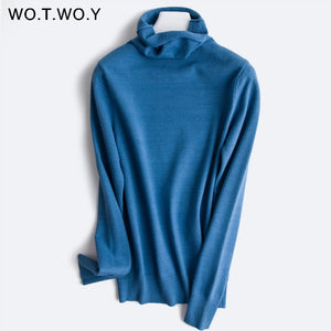 WOTWOY Autumn Winter Slim Turtleneck Sweater Women Basic Bottoming Knitwear Women Knitted Cotton Pullovers Femme Jumper 2020 New