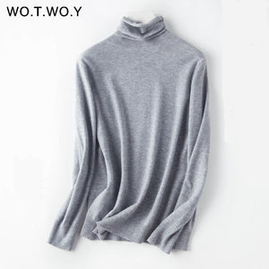 WOTWOY Autumn Winter Slim Turtleneck Sweater Women Basic Bottoming Knitwear Women Knitted Cotton Pullovers Femme Jumper 2020 New