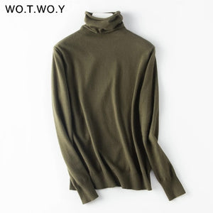 WOTWOY Autumn Winter Slim Turtleneck Sweater Women Basic Bottoming Knitwear Women Knitted Cotton Pullovers Femme Jumper 2020 New