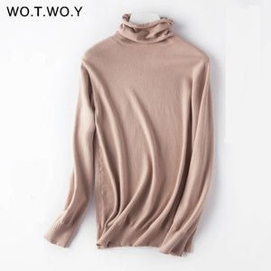 WOTWOY Autumn Winter Slim Turtleneck Sweater Women Basic Bottoming Knitwear Women Knitted Cotton Pullovers Femme Jumper 2020 New