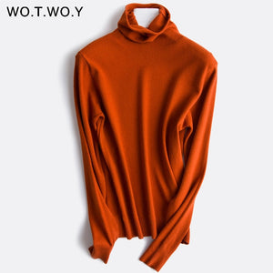 WOTWOY Autumn Winter Slim Turtleneck Sweater Women Basic Bottoming Knitwear Women Knitted Cotton Pullovers Femme Jumper 2020 New