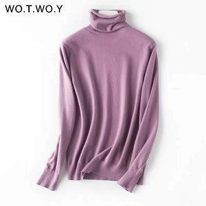 WOTWOY Autumn Winter Slim Turtleneck Sweater Women Basic Bottoming Knitwear Women Knitted Cotton Pullovers Femme Jumper 2020 New