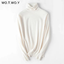 Load image into Gallery viewer, WOTWOY Autumn Winter Slim Turtleneck Sweater Women Basic Bottoming Knitwear Women Knitted Cotton Pullovers Femme Jumper 2020 New
