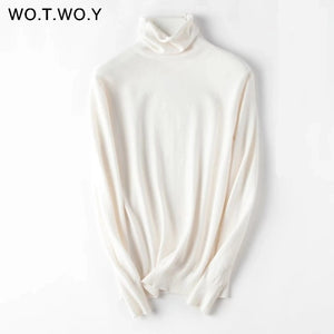 WOTWOY Autumn Winter Slim Turtleneck Sweater Women Basic Bottoming Knitwear Women Knitted Cotton Pullovers Femme Jumper 2020 New