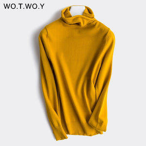 WOTWOY Autumn Winter Slim Turtleneck Sweater Women Basic Bottoming Knitwear Women Knitted Cotton Pullovers Femme Jumper 2020 New