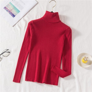 Autumn Winter  Sweater Women Knitted Ribbed Pullover Sweater Long Sleeve Turtleneck Slim Jumper Soft Pull Femme