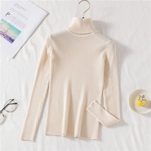 Autumn Winter  Sweater Women Knitted Ribbed Pullover Sweater Long Sleeve Turtleneck Slim Jumper Soft Pull Femme