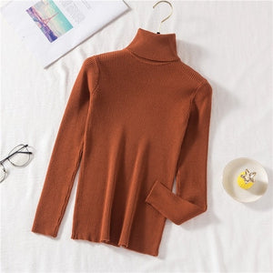 Autumn Winter  Sweater Women Knitted Ribbed Pullover Sweater Long Sleeve Turtleneck Slim Jumper Soft Pull Femme