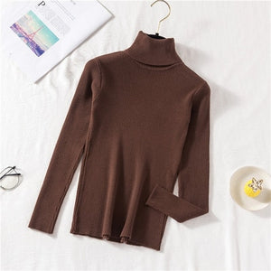 Autumn Winter  Sweater Women Knitted Ribbed Pullover Sweater Long Sleeve Turtleneck Slim Jumper Soft Pull Femme