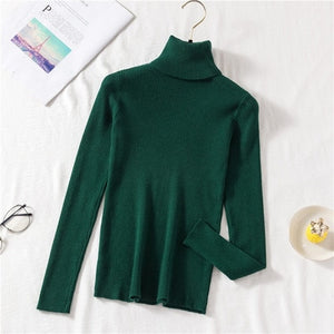 Autumn Winter  Sweater Women Knitted Ribbed Pullover Sweater Long Sleeve Turtleneck Slim Jumper Soft Pull Femme