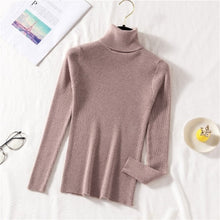 Load image into Gallery viewer, Autumn Winter  Sweater Women Knitted Ribbed Pullover Sweater Long Sleeve Turtleneck Slim Jumper Soft Pull Femme
