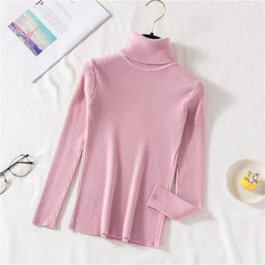 Autumn Winter  Sweater Women Knitted Ribbed Pullover Sweater Long Sleeve Turtleneck Slim Jumper Soft Pull Femme