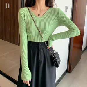 2020 Basic B-neck Solid Autumn Winter Pullover Women Female Knitted Ribbed Sweater Slim Long Sleeve Badycon High Quality Sweater